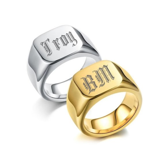 Retro initials SIGNET Ring for men bulky heavy stamp Stainless Steel. - Picture 3 of 7